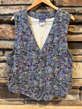 Vintage Northcrest Blue Floral V-neck 100% Cotton Vest